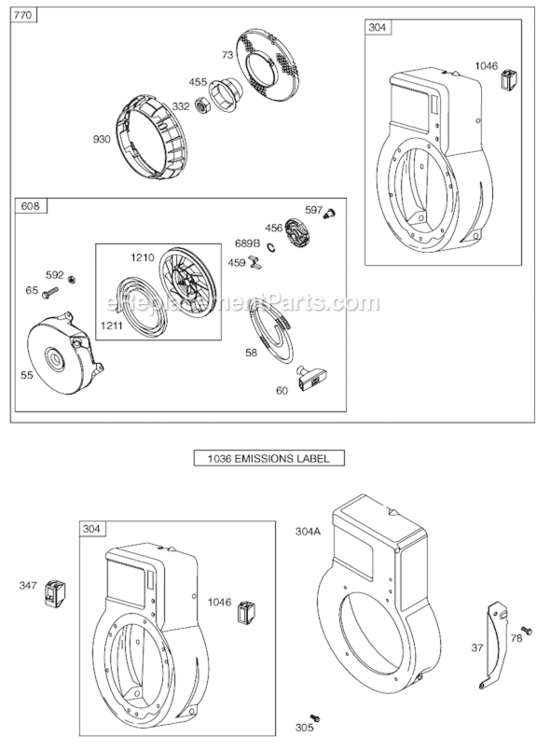 Page H Diagram and Parts List for 91200 0002-1385 Briggs and Stratton Engine
